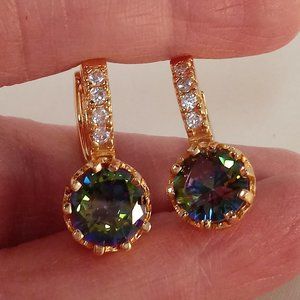 18K Yellow Gold Filled Mystical Rainbow Diamond Zircon Dangle Earrings 2.75ctw